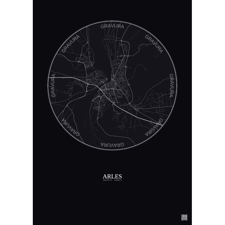 Arles City Map Poster 5km | Gravura – Dark background