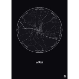 Arles City Map Poster 10km | Gravura – Dark background