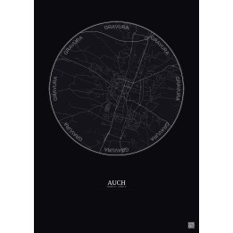 Affiche Auch – Poster carte de ville 2.5km | Gravura – Fond foncé