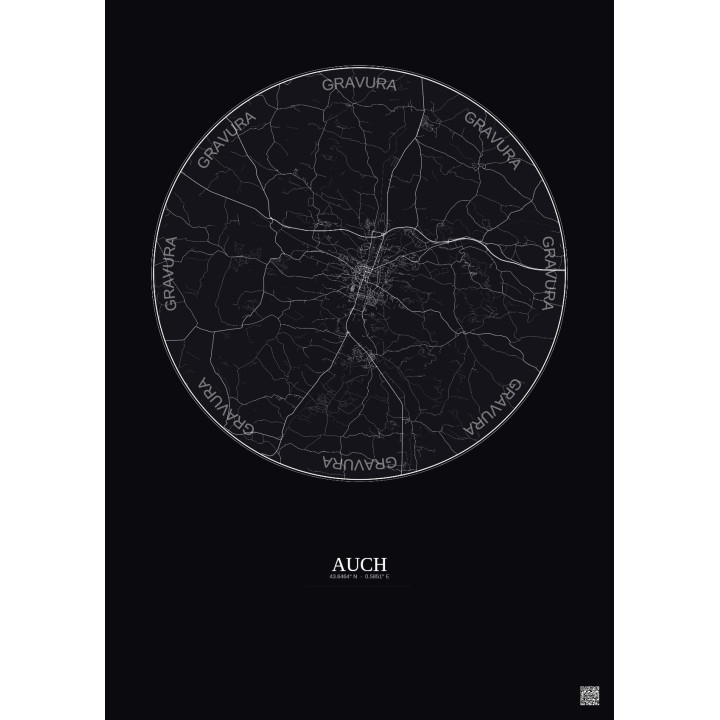 Affiche Auch – Poster carte de ville 10km | Gravura – Fond foncé