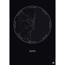 Affiche Bastia – Poster carte de ville 2.5km | Gravura – Fond foncé
