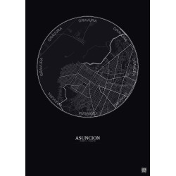 Affiche Asuncion – Poster carte de ville 6km | Gravura – Fond foncé