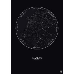 Affiche Biarritz – Poster carte de ville 2.5km | Gravura – Fond foncé