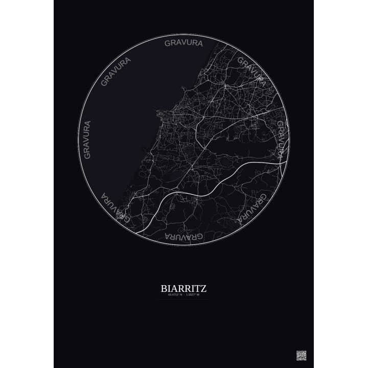Biarritz City Map Poster 5km | Gravura – Dark background