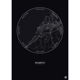 Affiche Biarritz – Poster carte de ville 10km | Gravura – Fond foncé