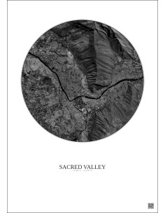 Affiche Sacred Valley – Poster vue satellite 2.5km N&B | Gravura – Fond clair 2