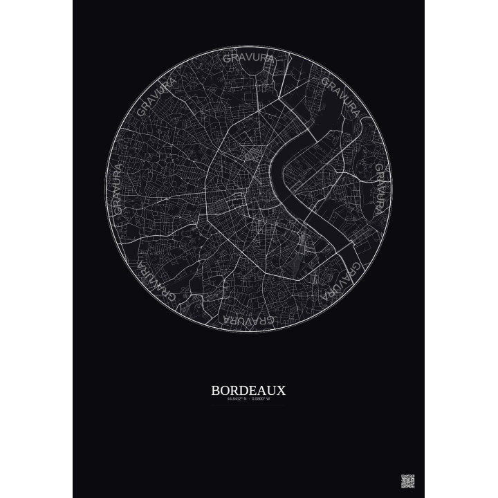 Bordeaux City Map Poster 5km | Gravura – Dark background