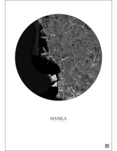 Affiche Manila – Poster vue satellite 10km N&B | Gravura – Fond clair 2