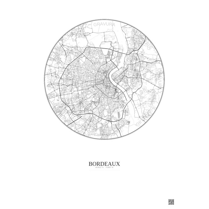 Affiche Bordeaux – Poster carte de ville 10km | Gravura – Fond clair