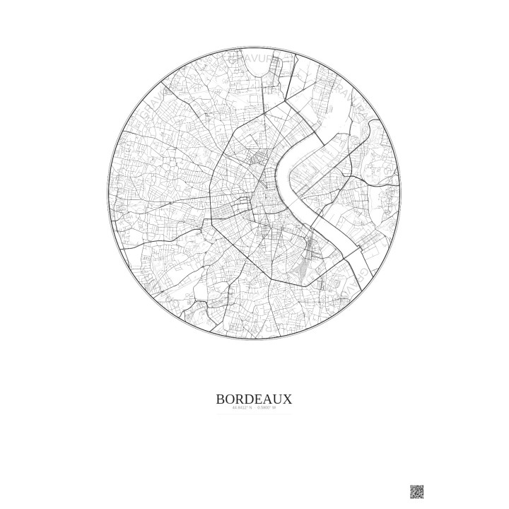 Affiche Bordeaux – Poster carte de ville 5km | Gravura – Fond clair