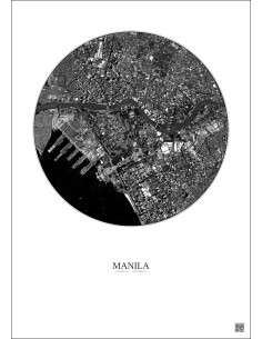 Manila Satellite View Poster 2.5km B&W | Gravura – Light background 2