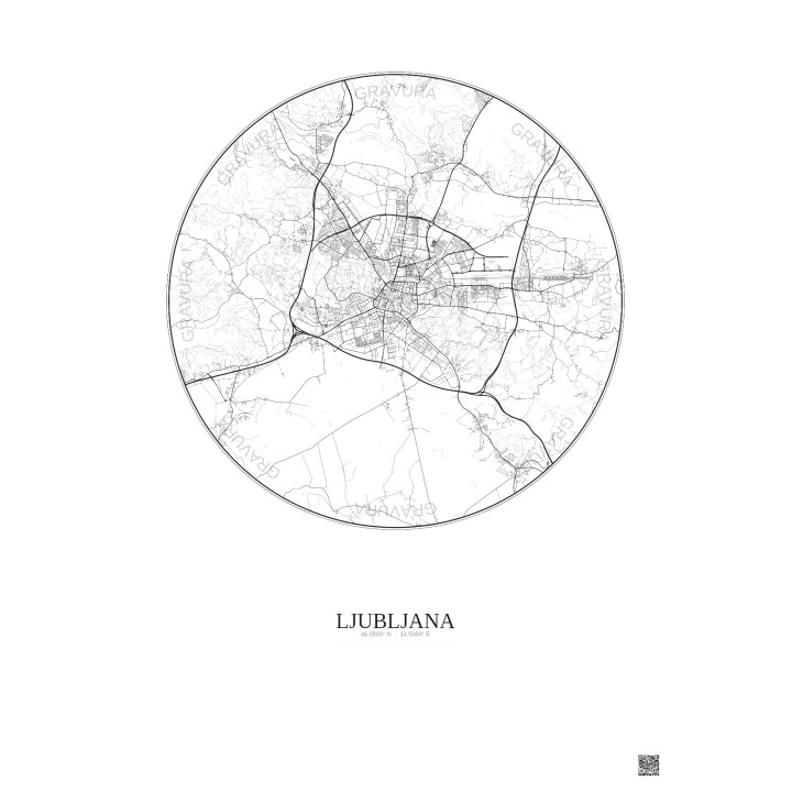 Affiche Ljubljana – Poster carte de ville 10km | Gravura – Fond clair
