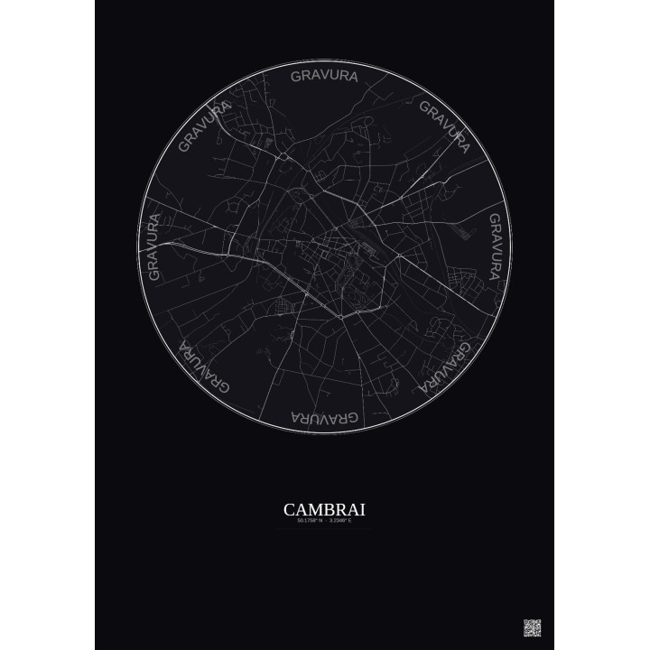 Affiche Cambrai – Poster carte de ville 2.5km | Gravura – Fond foncé