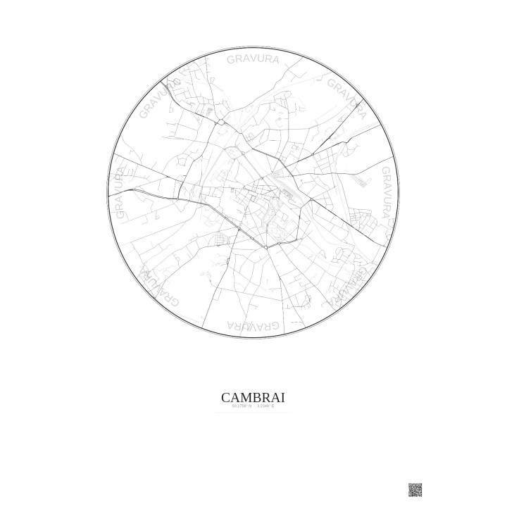 Cambrai City Map Poster 2.5km | Gravura – Light background