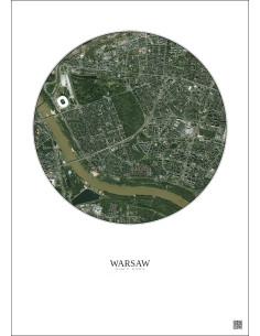 Warsaw Satellite View Poster 2.5km Color | Gravura – Light background 2