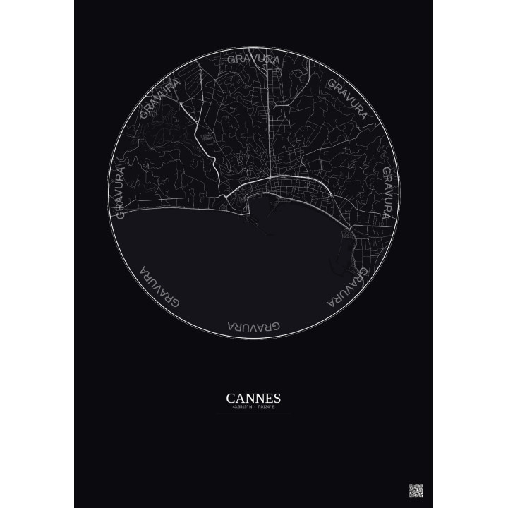 Cannes City Map Poster 2.5km | Gravura – Dark background