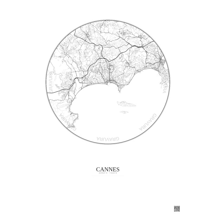 Affiche Cannes – Poster carte de ville 10km | Gravura – Fond clair