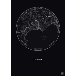 Affiche Cannes – Poster carte de ville 10km | Gravura – Fond foncé