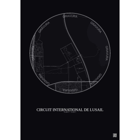 Affiche Circuit International De Lusail – Poster carte de ville 5km | Gravura – Fond foncé
