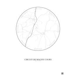 Affiche Circuit De Magny Cours – Poster carte de ville 5km | Gravura – Fond clair
