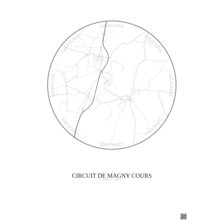 Affiche Circuit De Magny Cours – Poster carte de ville 5km | Gravura – Fond clair