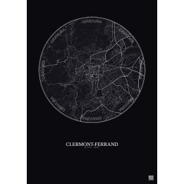 Affiche Clermont Ferrand – Poster carte de ville 5km | Gravura – Fond foncé