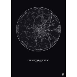 Clermont Ferrand City Map Poster 10km | Gravura – Dark background