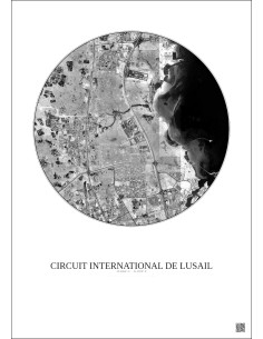Affiche Circuit International De Lusail – Poster vue satellite 10km N&B | Gravura – Fond clair 2