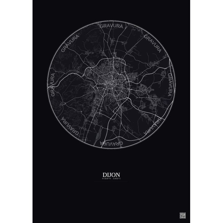 Dijon City Map Poster 10km | Gravura – Dark background