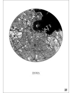 Affiche Doha – Poster vue satellite 6km N&B | Gravura – Fond clair 2