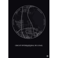 Affiche Circuit International De Lusail – Poster carte de ville 10km | Gravura – Fond foncé
