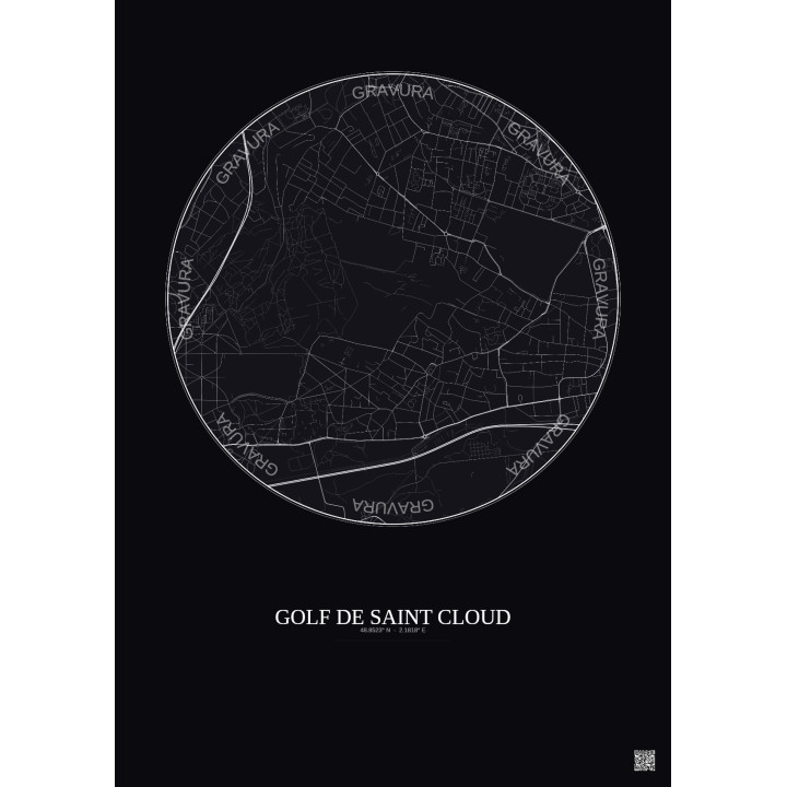 Affiche Golf De Saint Cloud – Poster carte de ville 2.5km | Gravura – Fond foncé