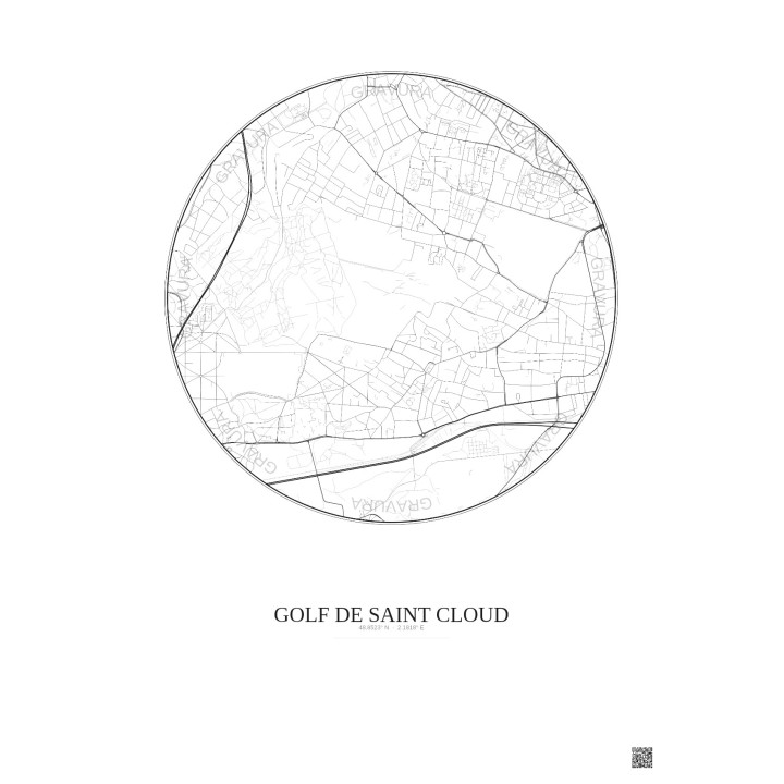 Affiche Golf De Saint Cloud – Poster carte de ville 2.5km | Gravura – Fond clair