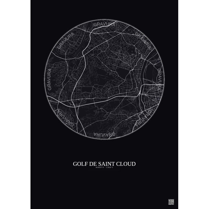 Affiche Golf De Saint Cloud – Poster carte de ville 5km | Gravura – Fond foncé