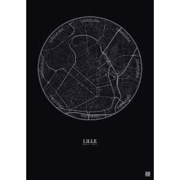 Affiche Lille – Poster carte de ville 2.5km | Gravura – Fond foncé