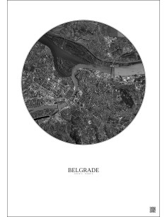Belgrade Satellite View Poster 6km B&W | Gravura – Light background 2