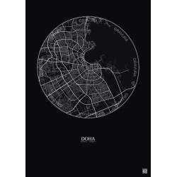 Affiche Doha – Poster carte de ville 10km | Gravura – Fond foncé