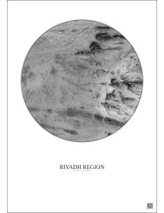Affiche Riyadh Region – Poster vue satellite 2.5km N&B | Gravura – Fond clair 2