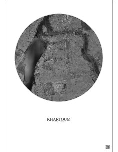 Affiche Khartoum – Poster vue satellite 10km N&B | Gravura – Fond clair 2
