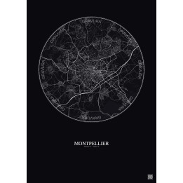 Affiche Montpellier – Poster carte de ville 10km | Gravura – Fond foncé