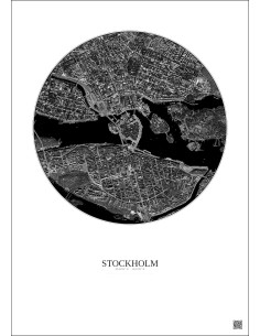 Affiche Stockholm – Poster vue satellite 2.5km N&B | Gravura – Fond clair