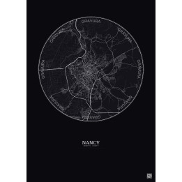 Affiche Nancy – Poster carte de ville 10km | Gravura – Fond foncé
