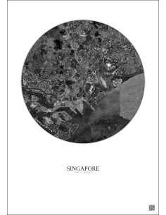 Affiche Singapore – Poster vue satellite 6km N&B | Gravura – Fond clair 2