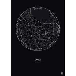 Affiche Doha – Poster carte de ville 2.5km | Gravura – Fond foncé