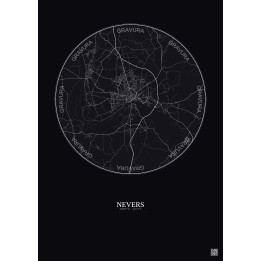 Nevers City Map Poster 10km | Gravura – Dark background