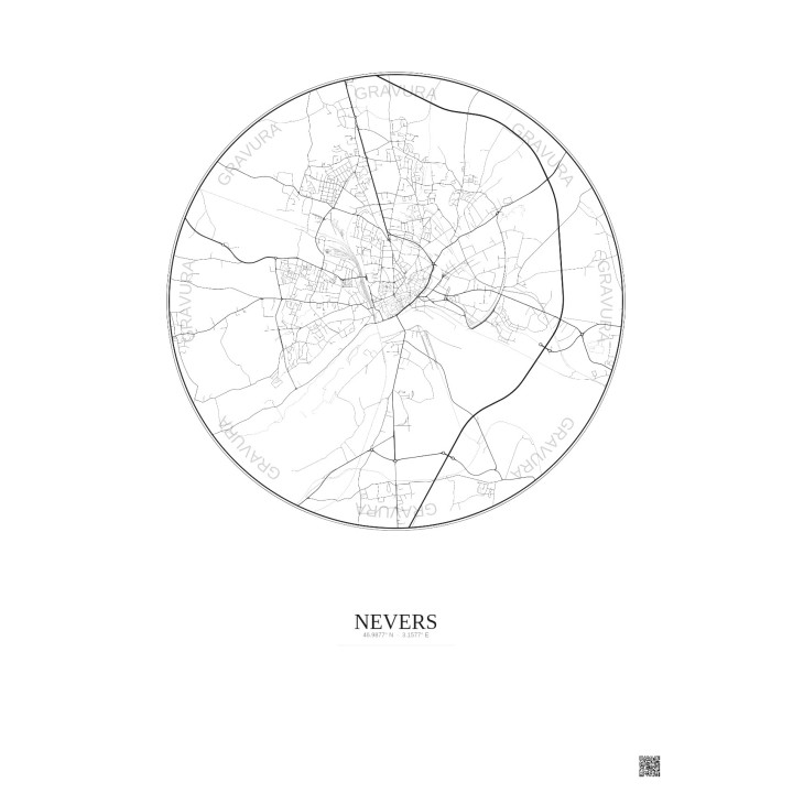 Nevers City Map Poster 5km | Gravura – Light background