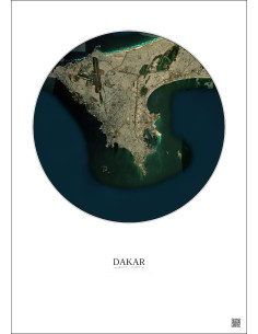 Affiche Dakar – Poster vue satellite 10km Couleur | Gravura – Fond clair 2