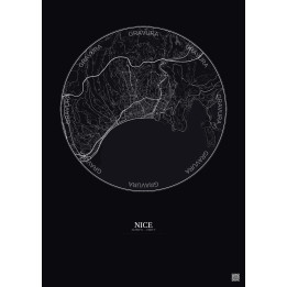 Affiche Nice – Poster carte de ville 6km | Gravura – Fond foncé