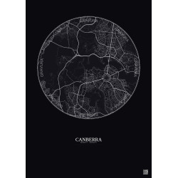 Affiche Canberra – Poster carte de ville 6km | Gravura – Fond foncé