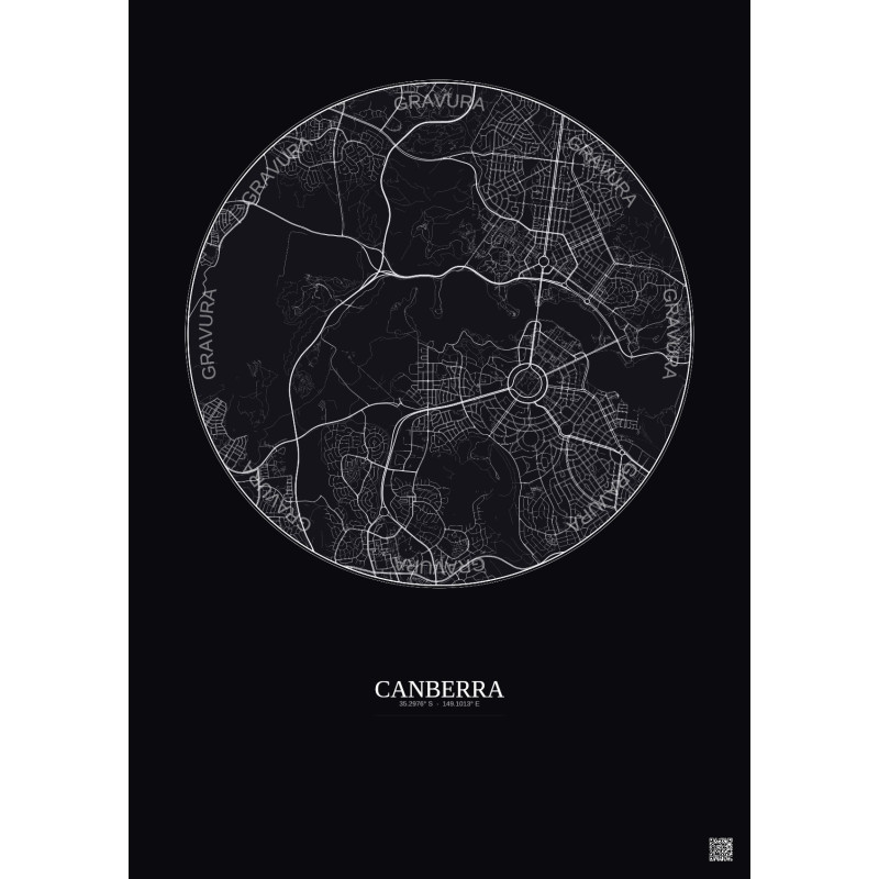 Affiche Canberra – Poster carte de ville 6km | Gravura – Fond foncé